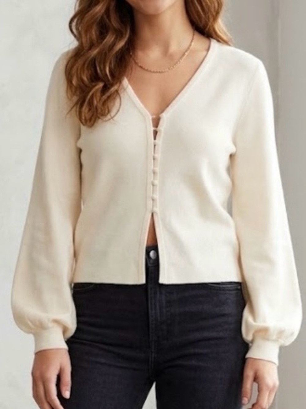 Joie NWT V-neck Button-Up Balloon Sleeve Cardigan Sweater Cream color Size M